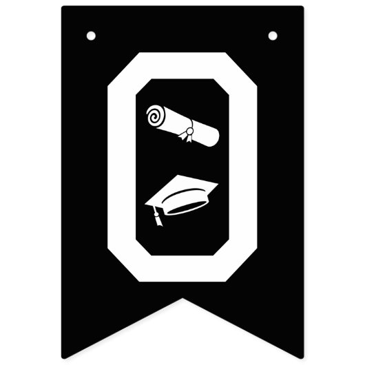 Elegant Congrats Afstuderen Pet, Diploma Zwart Wit Vlaggetjes (Tweede vlag)