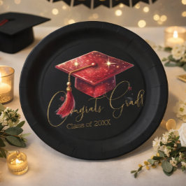 Elegant Congrats Grad Artwork in Red, Gold & Black Papieren Bordje