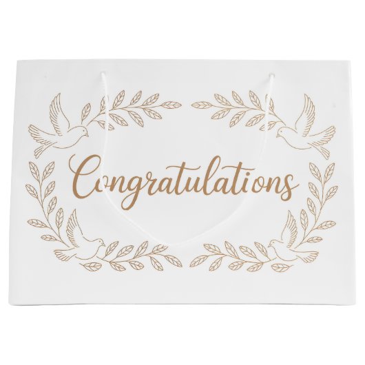 Elegant "Congratulations" Greeting with Doves  Groot Cadeauzakje (Voorkant)