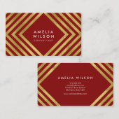 Elegant consultant Red Faux Gold Square Lines Visitekaartje (Voorkant / Achterkant)