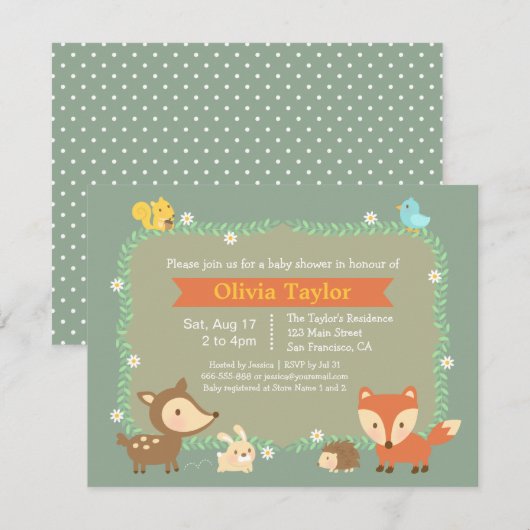 Elegant Contemmodern Woodland Animal Baby shower Kaart (Voorkant / Achterkant)