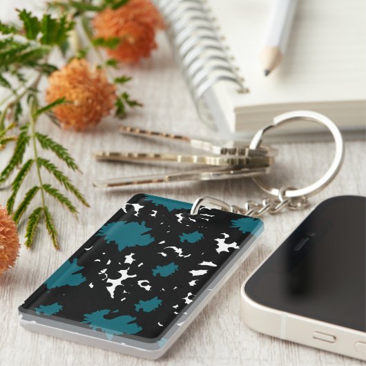 Elegant Contrast – Teal & Black Abstract Keychain (Voorkant Rechts)