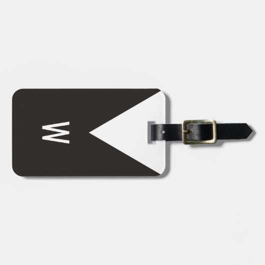 Elegant Cool Black White Geometric Monogram Bagagelabel (Voorkant horizontaal)
