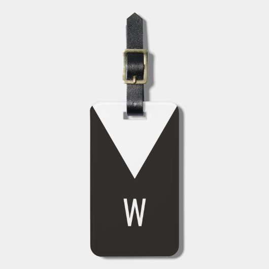 Elegant Cool Black White Geometric Monogram Bagagelabel (Voorkant verticaal)