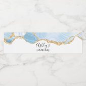 Elegant Cool Blue Agate and Gold Glitter Birthday Waterfles Etiket (Enkel label)