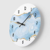 Elegant Cool Blue Agate and Gold Glitter Border Grote Klok (Hoek)