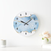 Elegant Cool Blue Agate and Gold Glitter Border Grote Klok (Huis)