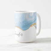 Elegant Cool Blue Agate and Gold Glitter Border Koffiemok (Voorkant rechts)