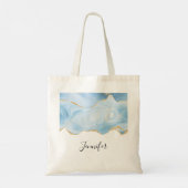 Elegant Cool Blue Agate and Gold Glitter Border Tote Bag (Achterkant)