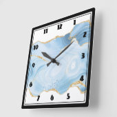 Elegant Cool Blue Agate and Gold Glitter Border Vierkante Klok (Hoek)