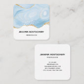 Elegant Cool Blue Agate and Gold Glitter Border Vierkante Visitekaartje (Voorkant / Achterkant)