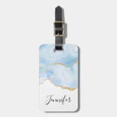 Elegant Cool Blue Agate en Gold Glitter Ribbon Bagagelabel (Voorkant verticaal)