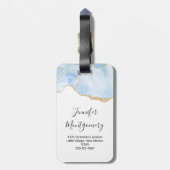 Elegant Cool Blue Agate en Gold Glitter Ribbon Bagagelabel (Achterkant verticaal)