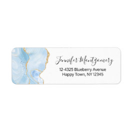 Elegant Cool Blue Agate en Gold Glitter Ribbon Etiket