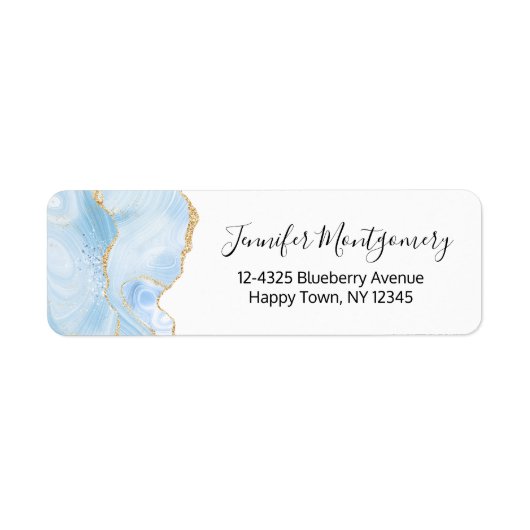 Elegant Cool Blue Agate en Gold Glitter Ribbon Etiket (Voorkant)