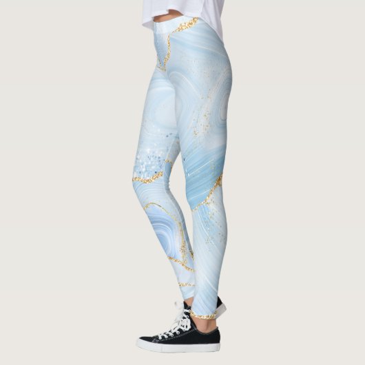 Elegant Cool Blue Agate en Gold Glitter Ribbon Leggings (Links)