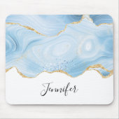 Elegant Cool Blue Agate en Gold Glitter Ribbon Muismat (Voorkant)