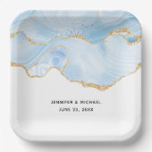 Elegant Cool Blue Agate en Gold Glitter Ribbon Papieren Bordje (Voorkant)