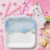 Elegant Cool Blue Agate en Gold Glitter Ribbon Papieren Bordje (Feest)