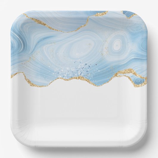 Elegant Cool Blue Agate en Gold Glitter Ribbon Papieren Bordje (Voorkant)