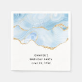 Elegant Cool Blue Agate en Gold Glitter Ribbon Servet (Voorkant)