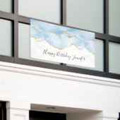 Elegant Cool Blue Agate en Gold Glitter Ribbon Spandoek (Buitenkant Gebouw)