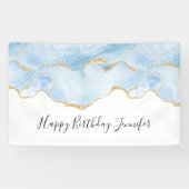 Elegant Cool Blue Agate en Gold Glitter Ribbon Spandoek (Horizontaal)