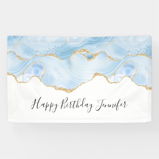 Elegant Cool Blue Agate en Gold Glitter Ribbon Spandoek (Horizontaal)
