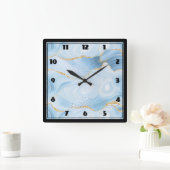 Elegant Cool Blue Agate en Gold Glitter Vierkante Klok (Huis)