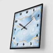 Elegant Cool Blue Agate en Gold Glitter Vierkante Klok (Hoek)