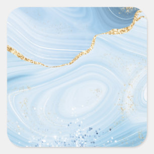Elegant Cool Blue Agate en Gold Glitter Vierkante Sticker