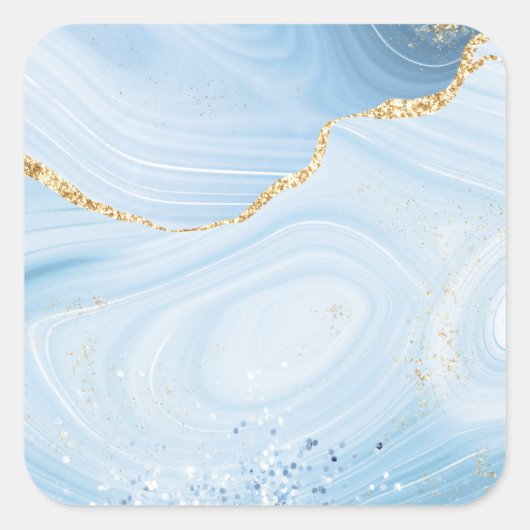 Elegant Cool Blue Agate en Gold Glitter Vierkante Sticker (Voorkant)