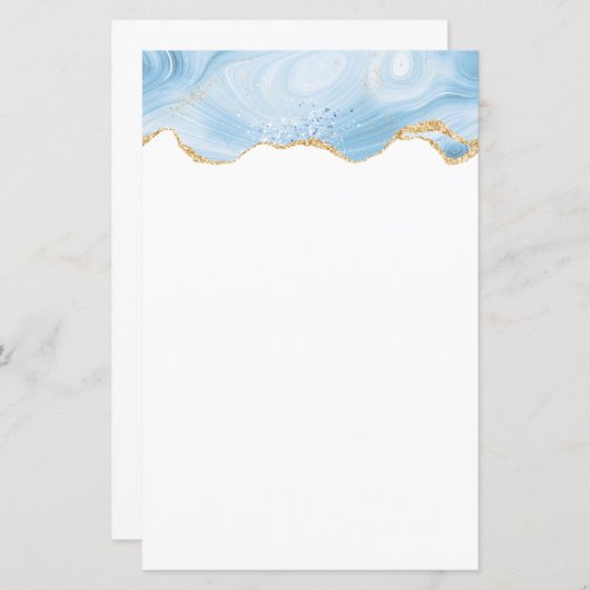 Elegant Cool Blue Agate met Gold Glitter Ribbon (Voorkant / Achterkant)