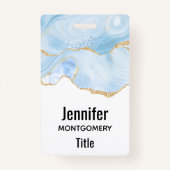 Elegant Cool Blue Agate met Gold Glitter Ribbon Badge (Achterkant)