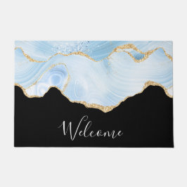 Elegant Cool Blue Agate met Gold Glitter Ribbon Deurmat