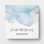 Elegant Cool Blue Agate met Gold Glitter Ribbon Fotoplaat (Voorkant)