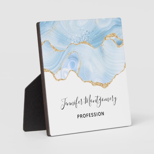 Elegant Cool Blue Agate met Gold Glitter Ribbon Fotoplaat (Voorkant)