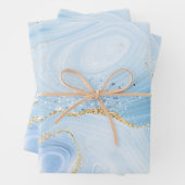 Elegant Cool Blue Agate met Gold Glitter Ribbon Inpakpapier Vel (In situ)