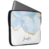 Elegant Cool Blue Agate met Gold Glitter Ribbon Laptop Sleeve (Voorkant Rechts)