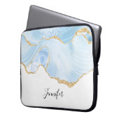 Elegant Cool Blue Agate met Gold Glitter Ribbon Laptop Sleeve (Voorkant Links)