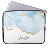 Elegant Cool Blue Agate met Gold Glitter Ribbon Laptop Sleeve (Voorkant)