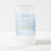 Elegant Cool Blue Agate met Gold Glitter Ribbon Matglas Bierpul (Center)