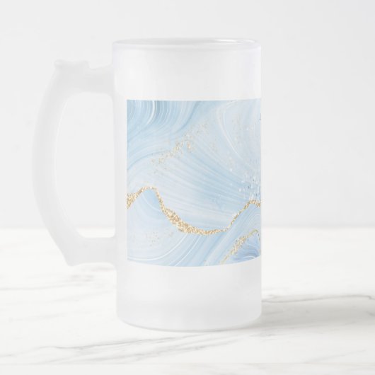 Elegant Cool Blue Agate met Gold Glitter Ribbon Matglas Bierpul (Links)