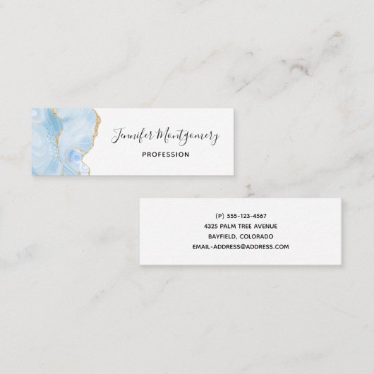 Elegant Cool Blue Agate met Gold Glitter Ribbon Mini Visitekaartje (Voorkant / Achterkant)