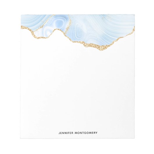 Elegant Cool Blue Agate met Gold Glitter Ribbon Notitieblok (Voorkant)