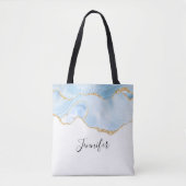 Elegant Cool Blue Agate met Gold Glitter Ribbon Tote Bag (Voorkant)