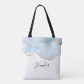 Elegant Cool Blue Agate met Gold Glitter Ribbon Tote Bag (Achterkant)