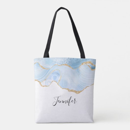 Elegant Cool Blue Agate met Gold Glitter Ribbon Tote Bag (Achterkant)