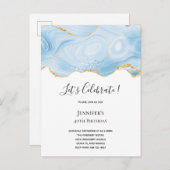 Elegant Cool Blue Agate met Gold Glitter Ribbon Uitnodiging Briefkaart (Voorkant / Achterkant)
