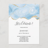Elegant Cool Blue Agate met Gold Glitter Ribbon Uitnodiging Briefkaart (Voorkant)